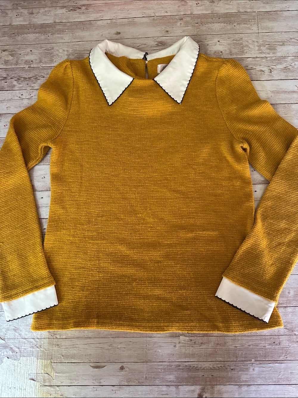 Freeway Mustard Yellow Sweater with Contrast White Collar